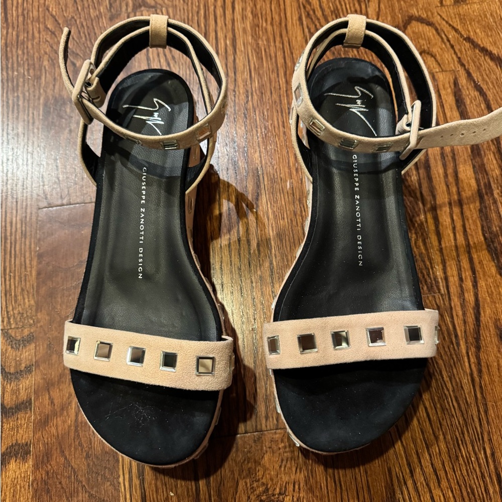 Giuseppe Zanotti Nude Sandals with Silver Accents